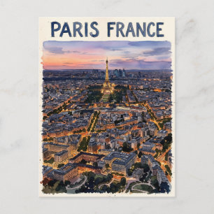 Paris France Watercolor Travel Sketch Postcard