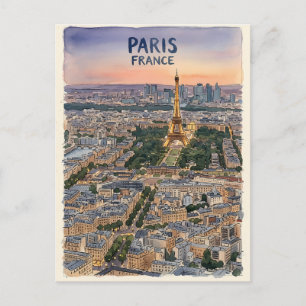 Paris France Watercolor Travel Sketch Postcard
