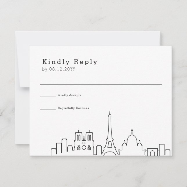 Paris, France Wedding | Stylised Skyline RSVP Card (Front)