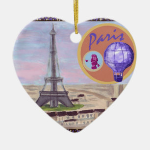 Paris France with Eiffel Tower Pink Poodle and hot Ceramic Tree Decoration