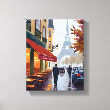 Paris French Cafe Eiffel Tower Watercolor