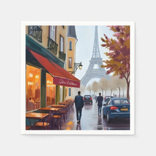 Paris French Cafe Eiffel Tower Watercolor Napkin