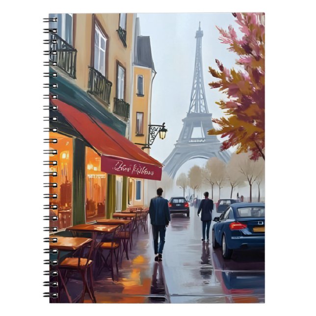 Paris French Cafe Eiffel Tower Watercolor Notebook (Front)