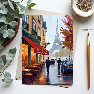 Paris French Cafe Eiffel Tower Watercolor Postcard