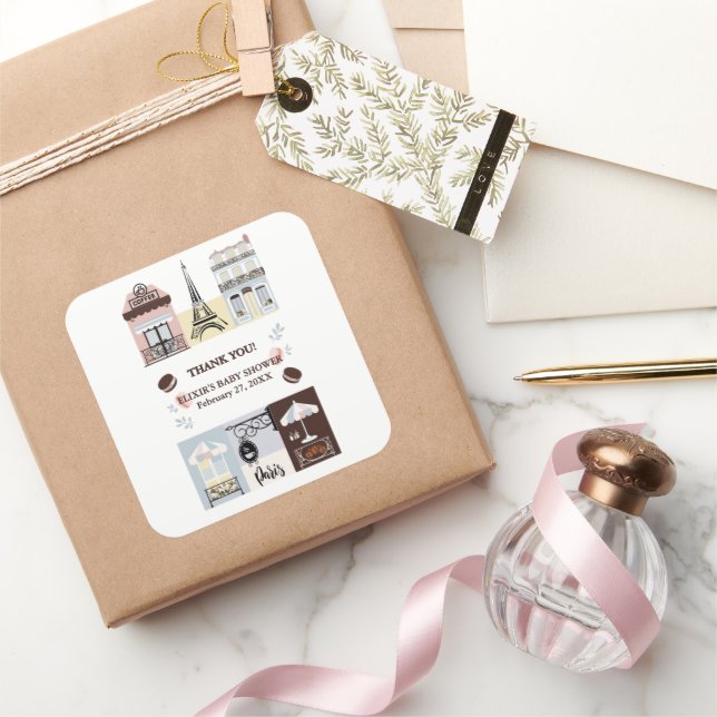 Paris French Cafe Patisserie Baby Shower  Square Sticker (Gifting)