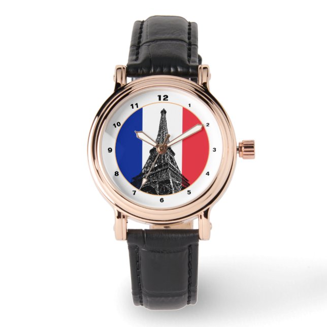 Paris, French Flag & France fashion /Eiffel Tower Watch (Front)