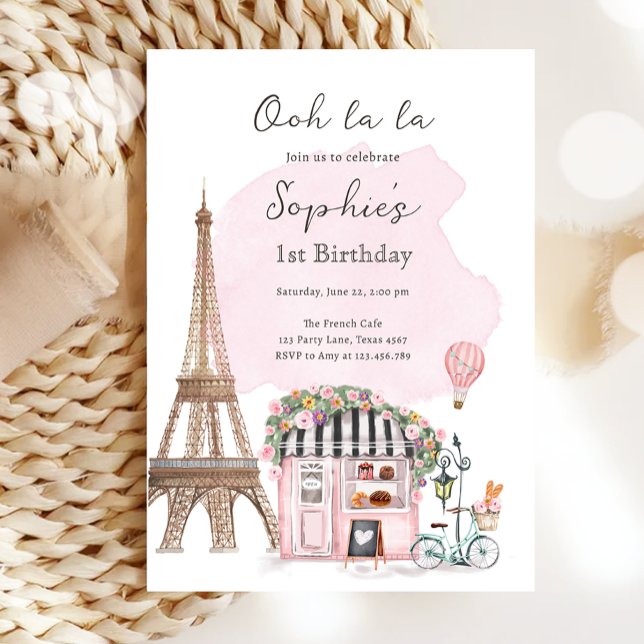Paris French Parisian Cafe Tea Party Girl Birthday Invitation (Creator Uploaded)