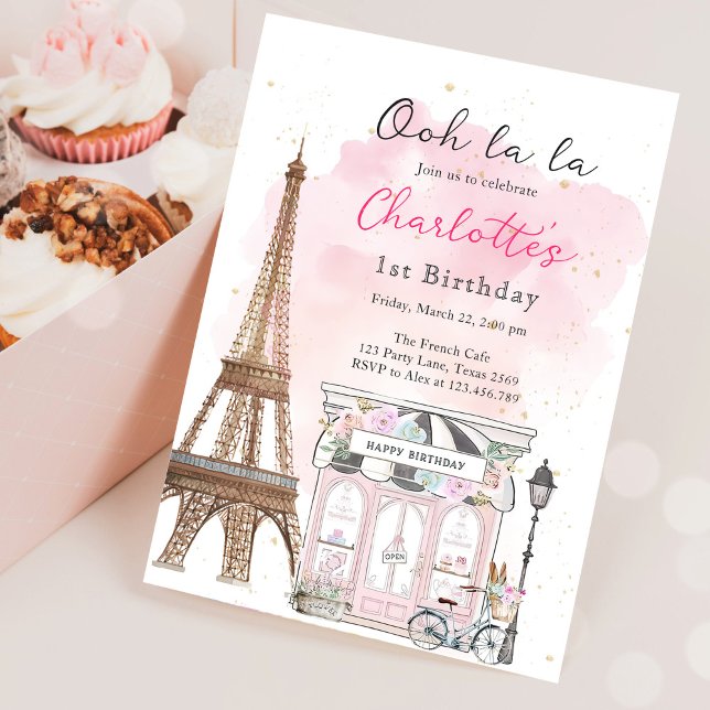 Paris French Parisian Cafe Tea Party Girl Birthday Invitation (Creator Uploaded)