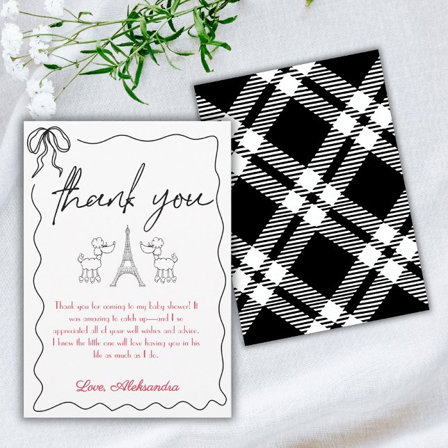  Paris French Poodles Baby Shower Black Pink Thank You Card (Creator Uploaded)