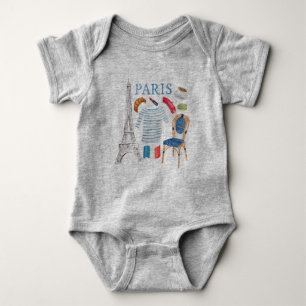 Paris French Watercolor Doodles Onsie Baby Bodysuit