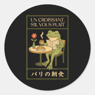 Paris Frog French Croissant Cafe Japanese Art Brea Classic Round Sticker