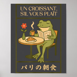 Paris Frog French Croissant Cafe Japanese Art Brea Poster