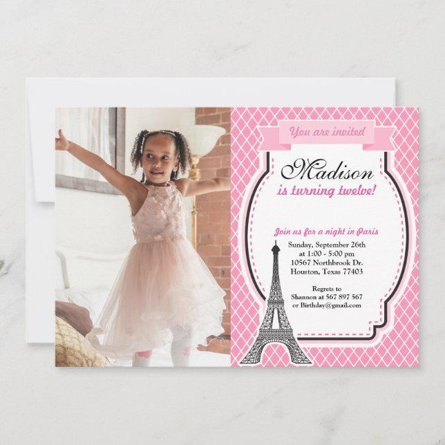 Paris Girl Birthday Party Photo Invitation (Front)