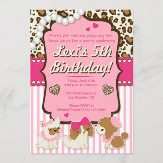 Paris Girl Puppy Dog Birthday Party Invitation