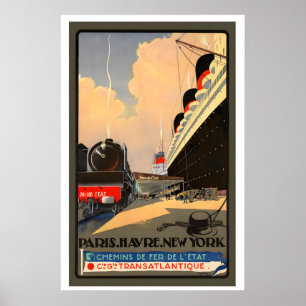Paris Havre New York French State Railways Train Poster