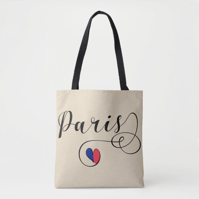 Paris Heart Grocery Bag, France Tote Bag (Front)