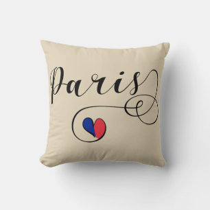 Paris Heart Throw Pillow,  France Cushion