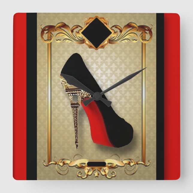 Paris High Heel Square Wall Clock (Front)