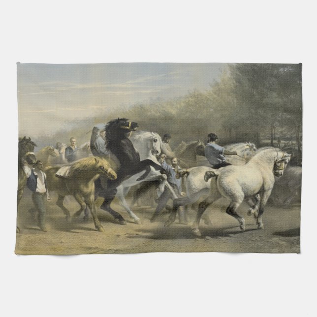 Paris Horse Market 1855 Tea Towel (Horizontal)