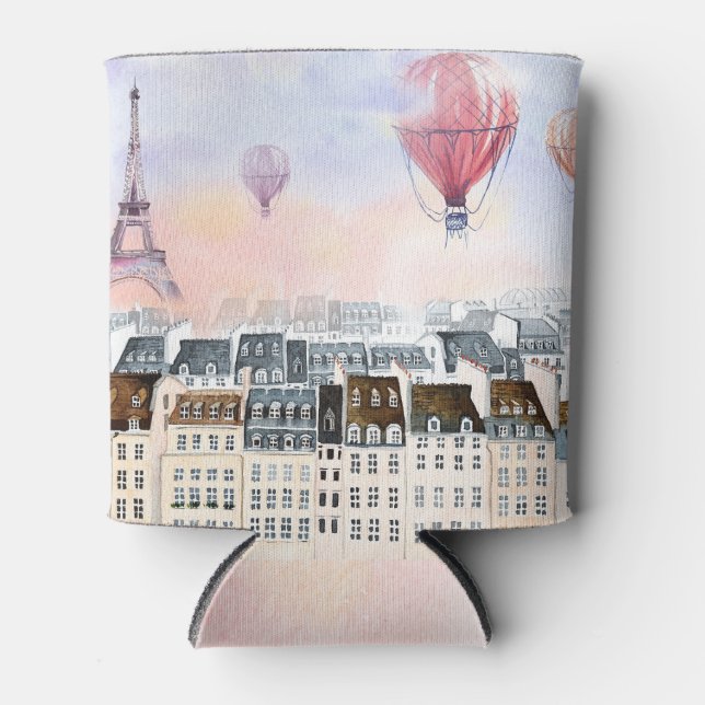 Paris, hot air balloon illustration can cooler (Front)