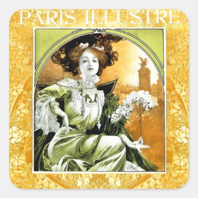 Paris Illustre Poster by Alphonse Mucha Square Sticker (Front)