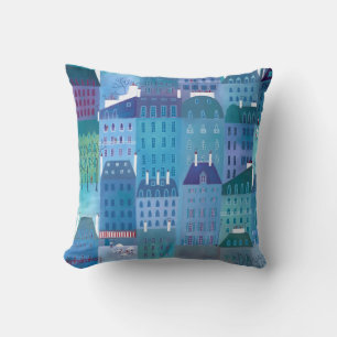 Paris in Spring Modern Cityscape Painting Cushion