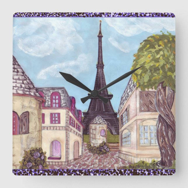 Paris inspired Cityscape With Eiffel Tower Clock (Front)