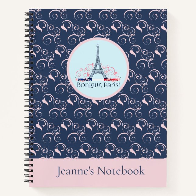 Paris-Inspired Design Personalised name Notebook (Front)
