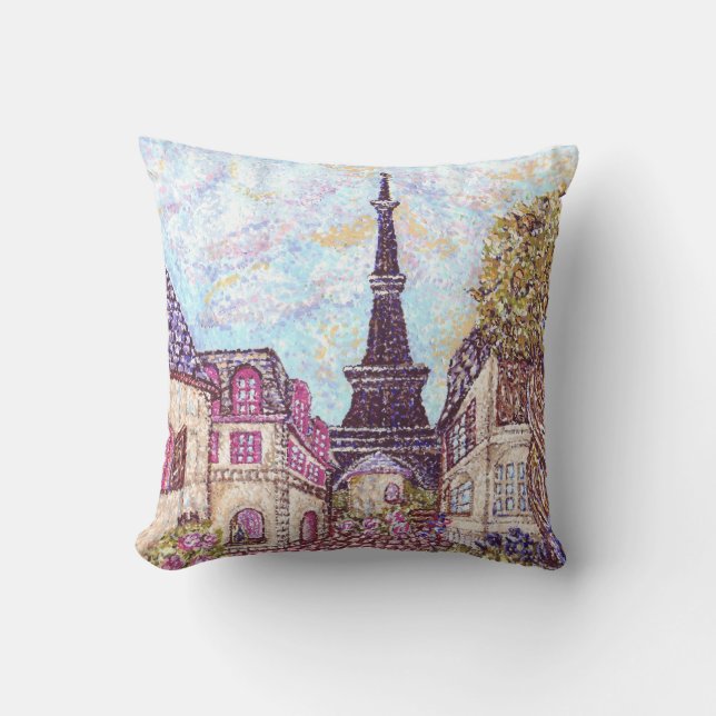 Paris Inspired Pointillism Eiffel Tower American M Cushion (Front)