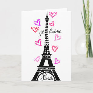 PARIS JE T'AIME EIFFEL AND PINK HEARTS CARD
