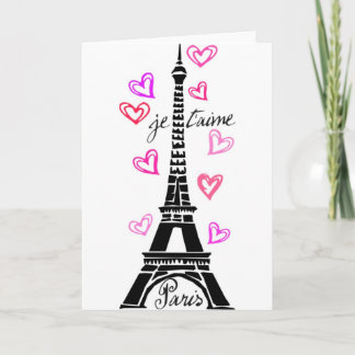 PARIS JE T'AIME EIFFEL AND PINK HEARTS CARD