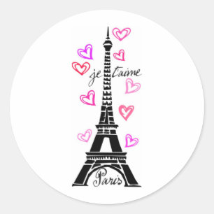 PARIS JE T'AIME EIFFEL AND PINK HEARTS CLASSIC ROUND STICKER