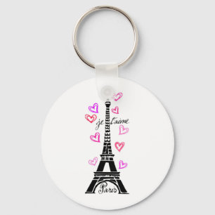 PARIS JE T'AIME EIFFEL AND PINK HEARTS KEY RING