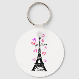 PARIS JE T'AIME EIFFEL AND PINK HEARTS KEY RING