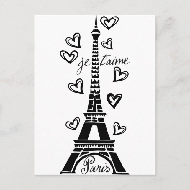 PARIS JE T'AIME EIFFEL TOWER AND HEARTS PRINT POSTCARD (Front)
