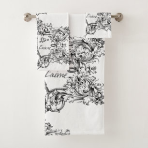Paris Je T'aime Eiffel Tower Scroll Print Bath Towel Set