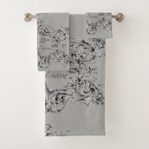 Paris Je T'aime Eiffel Tower Scroll Print Bath Towel Set