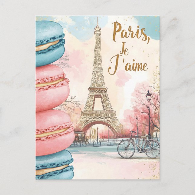  Paris, Je T'aime - Eiffel Tower with Macarons  Holiday Postcard (Front)