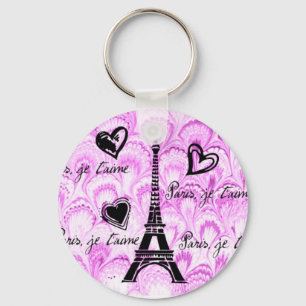 Paris, je t'aime in pink watercolor key ring