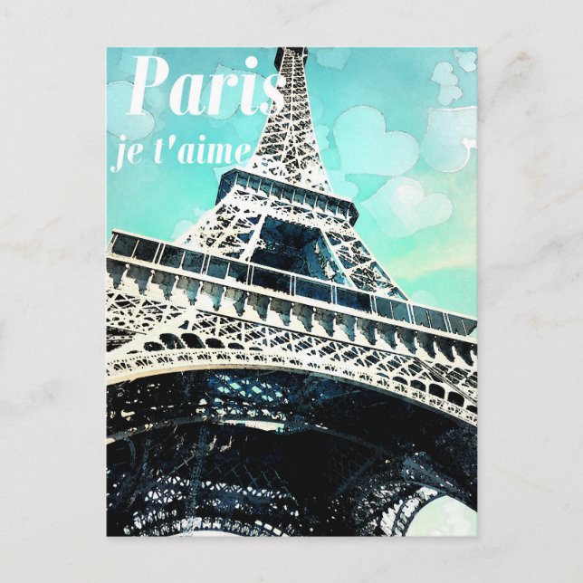 'Paris je t'aime' Retro Eiffel Tower Post Card (Front)