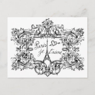 PARIS JET'AIME BAROQUE FRAMED EIFFEL AND HEART POSTCARD