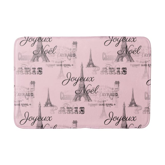 Paris Joyeux Noel Christmas Black and Pink Bathmat (Front)