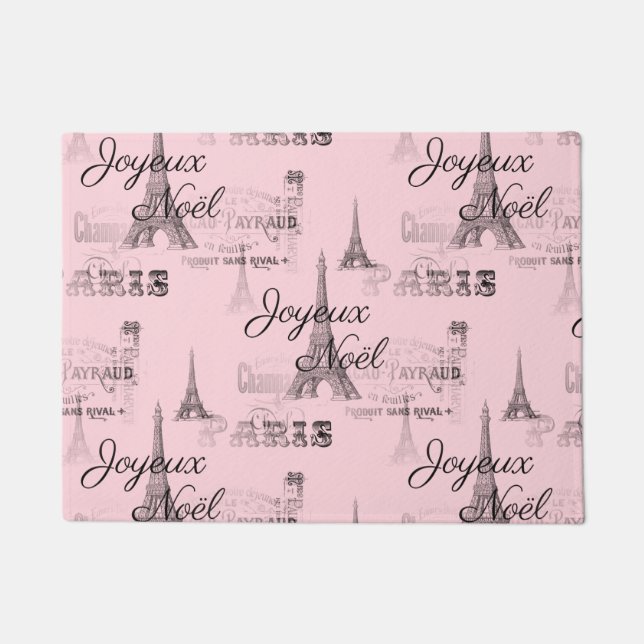 Paris Joyeux Noel Christmas Black and Pink Doormat (Front)