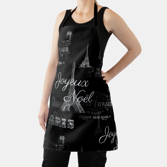 Paris Joyeux Noel Christmas Black Apron (Insitu)