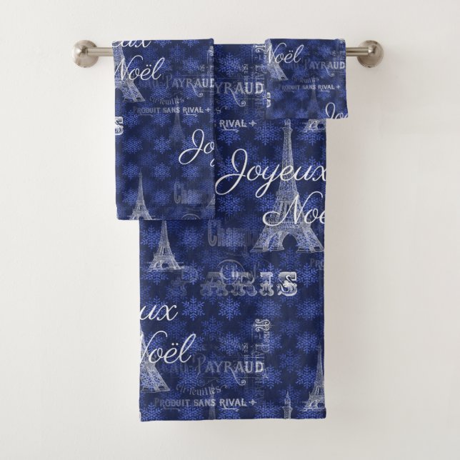 Paris Joyeux Noel Christmas Blue Towel Set (Insitu)