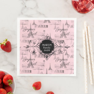 Paris Joyeux Noel Personal Pink Christmas Napkins