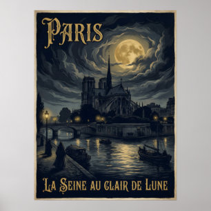 Paris La Seine Au Clair De Lune Gothic Travel Poster