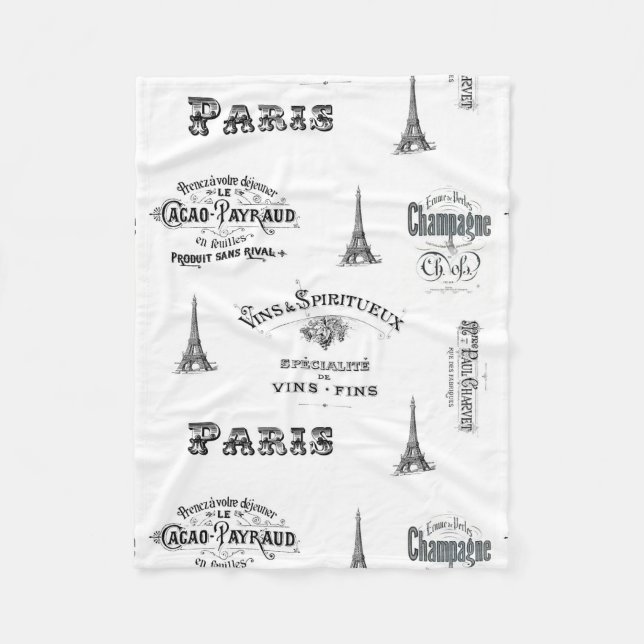 Paris Label Collage Fleece Blanket (Front)