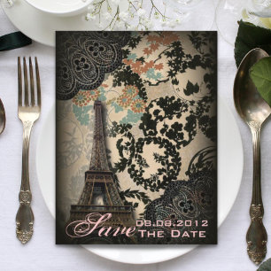 Paris Lace vintage wedding save the date Announcement Postcard