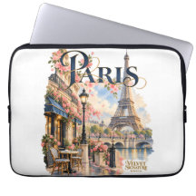 Paris laptop sleeve with Eiffel Tower and flowers
